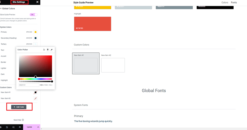 How To Use Color Sampler In Elementor