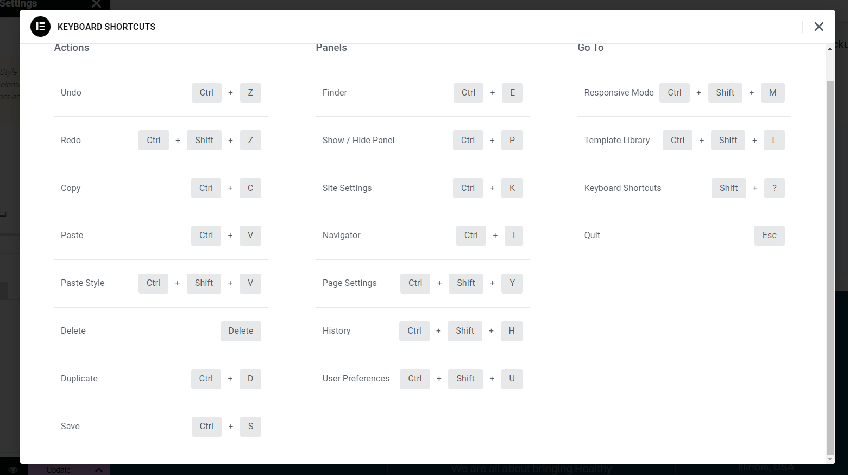 How To Use Keyboard Shortcuts In Elementor